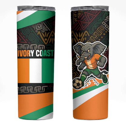 Ivory Coast Elephants Football Skinny Tumbler Soccer with Tribal Pattern - African Pride