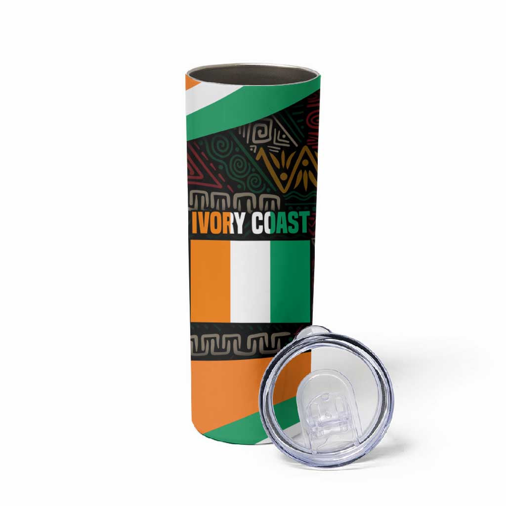 Ivory Coast Elephants Football Skinny Tumbler Soccer with Tribal Pattern - African Pride
