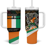 Ivory Coast Elephants Football Tumbler With Handle Soccer with Tribal Pattern - African Pride
