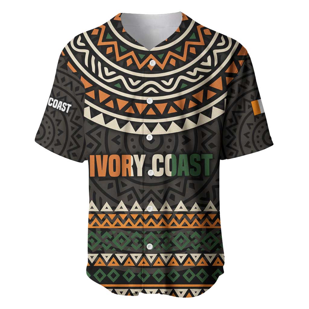 Ivory Coast African Pattern Baseball Jersey Ethnic Geometric and National Motto - African Pride