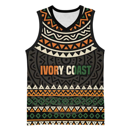 Ivory Coast African Pattern Basketball Jersey Ethnic Geometric and National Motto TS04