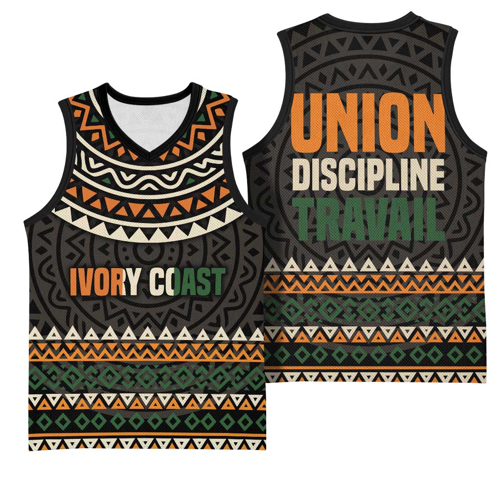 Ivory Coast African Pattern Basketball Jersey Ethnic Geometric and National Motto TS04