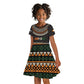 Ivory Coast African Pattern Kid Short Sleeve Dress Ethnic Geometric and National Motto - African Pride