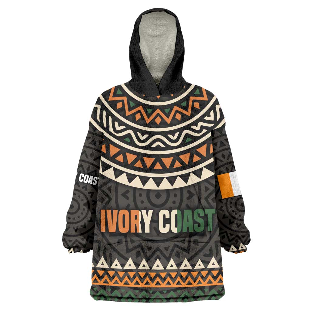 Ivory Coast African Pattern Kid Wearable Blanket Hoodie Ethnic Geometric and National Motto - African Pride