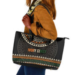 Ivory Coast African Pattern Leather Tote Bag Ethnic Geometric and National Motto - African Pride