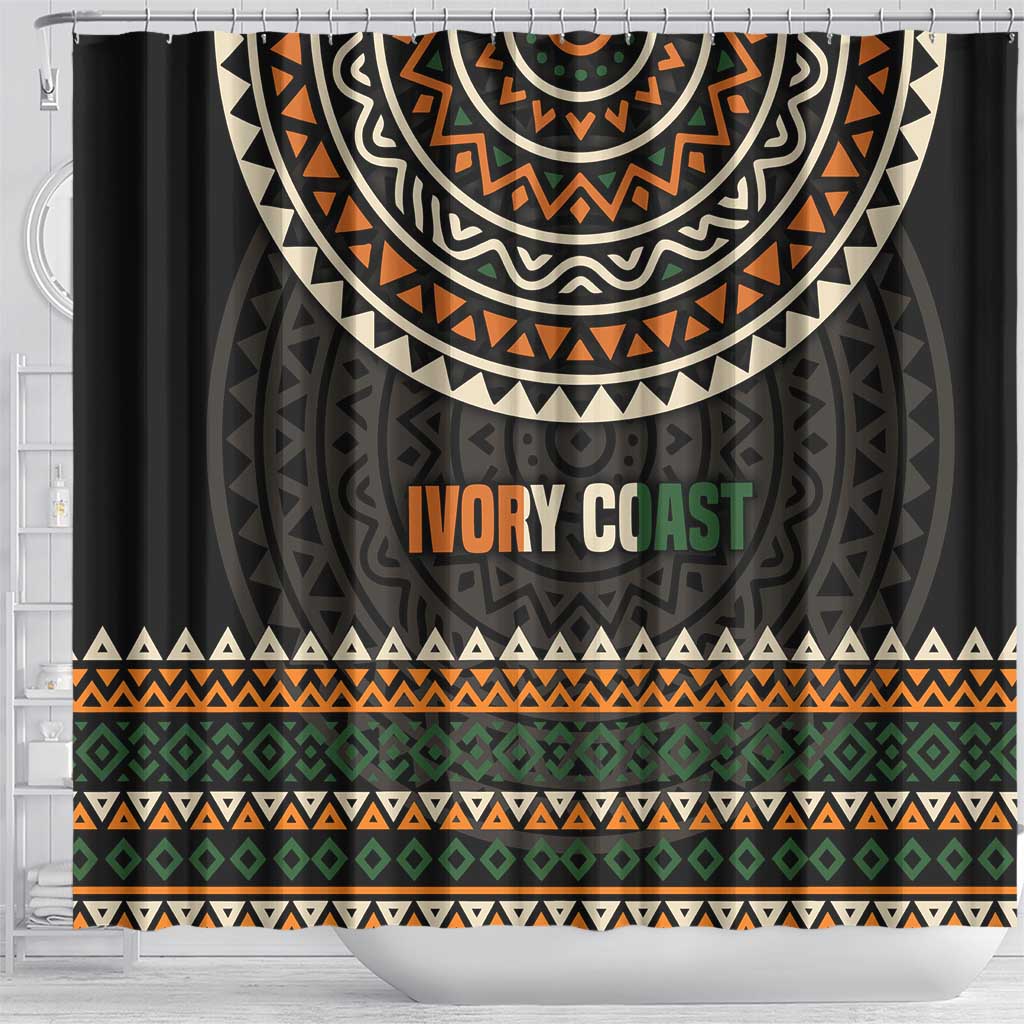 Ivory Coast African Pattern Shower Curtain Ethnic Geometric and National Motto - African Pride