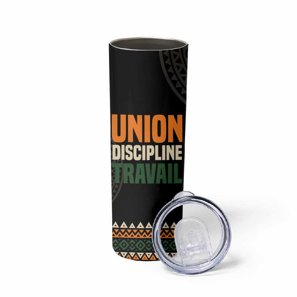 Ivory Coast African Pattern Skinny Tumbler Ethnic Geometric and National Motto - African Pride