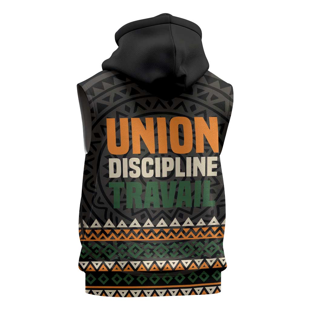 Ivory Coast African Pattern Sleeveless Hoodie Ethnic Geometric and National Motto - African Pride
