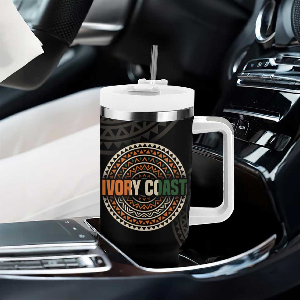 Ivory Coast African Pattern Tumbler With Handle Ethnic Geometric and National Motto - African Pride