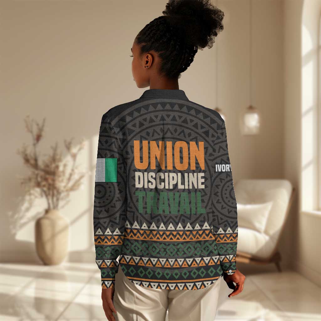 Ivory Coast African Pattern Women Casual Shirt Ethnic Geometric and National Motto - African Pride