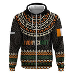 Ivory Coast African Pattern Zip Hoodie Ethnic Geometric and National Motto - African Pride