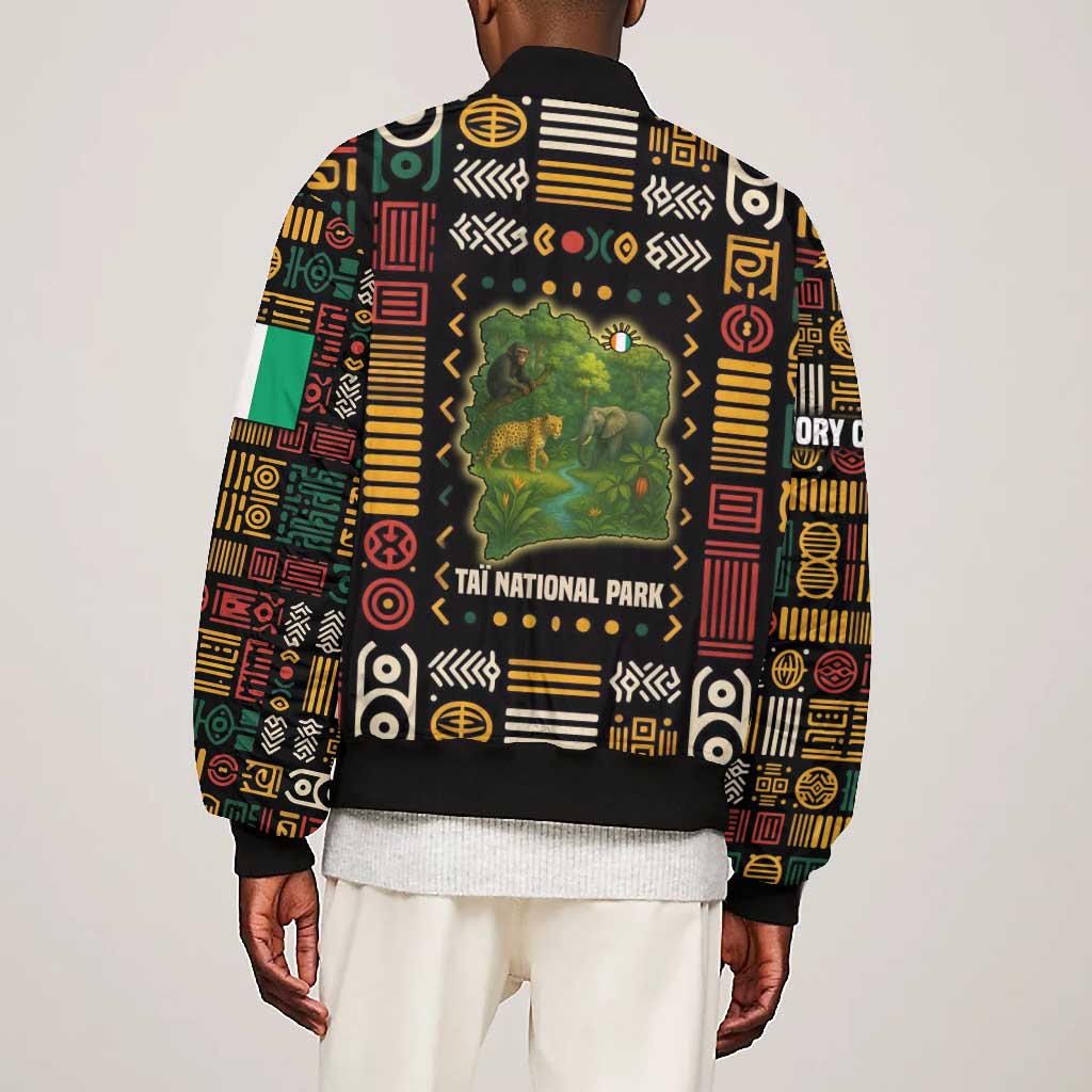 Ivory Coast Bomber Jacket Tai National Park Wildlife Map - African Pride