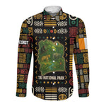 Ivory Coast Long Sleeve Button Shirt Tai National Park Wildlife Map - African Pride