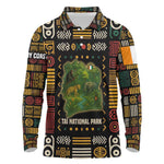 Ivory Coast Long Sleeve Polo Shirt Tai National Park Wildlife Map - African Pride