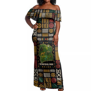 Ivory Coast Off Shoulder Maxi Dress Tai National Park Wildlife Map - African Pride