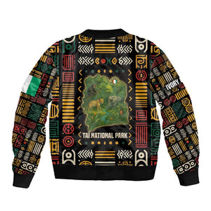 Ivory Coast Sleeve Zip Bomber Jacket Tai National Park Wildlife Map - African Pride