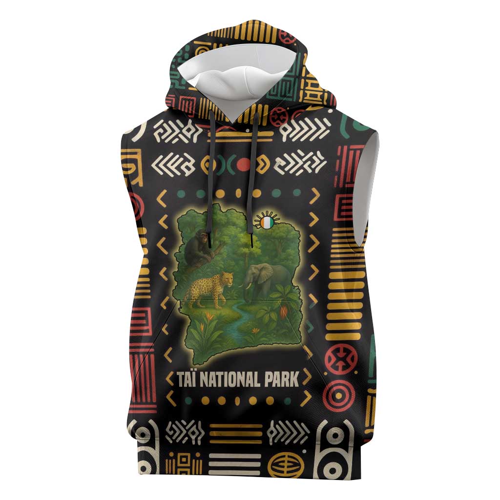Ivory Coast Sleeveless Hoodie Tai National Park Wildlife Map - African Pride