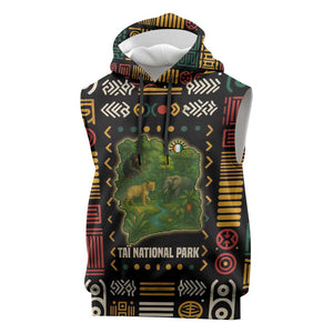 Ivory Coast Sleeveless Hoodie Tai National Park Wildlife Map - African Pride