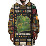 Ivory Coast Wearable Blanket Hoodie Tai National Park Wildlife Map - African Pride