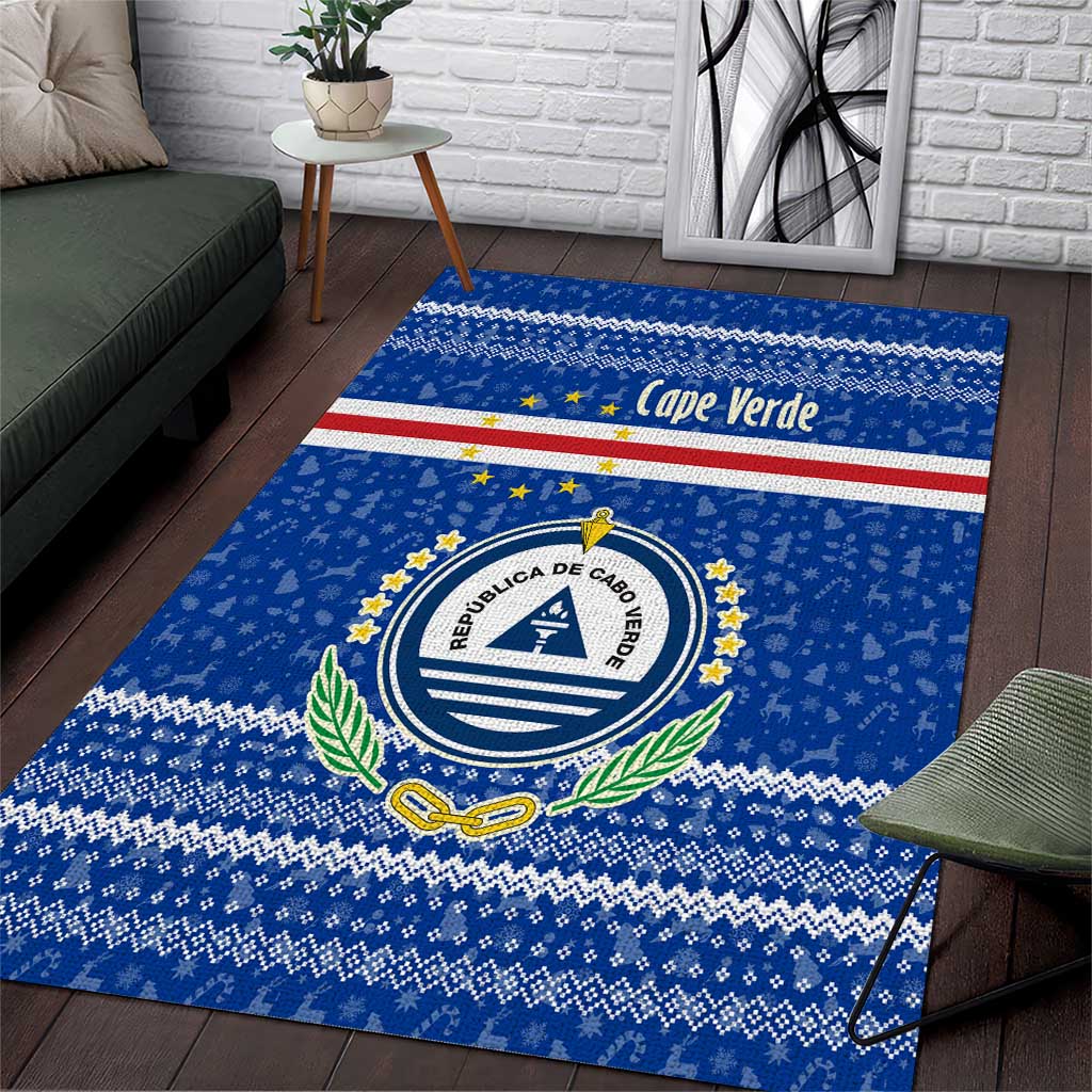 Cape Verde Christmas Area Rug Blue Festive Pattern Sailing Santa and National Emblem Motif - African Pride