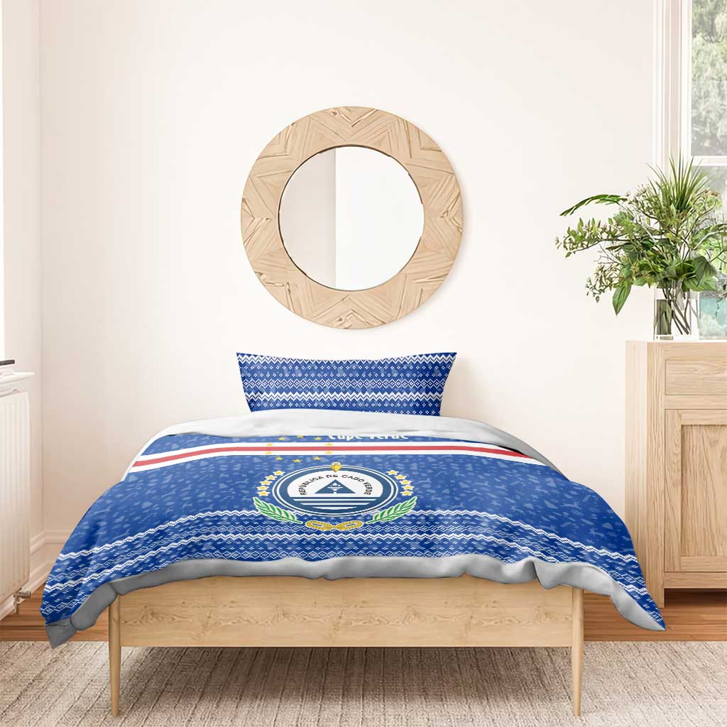 Cape Verde Christmas Bedding Set Blue Festive Pattern Sailing Santa and National Emblem Motif - African Pride