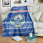 Cape Verde Christmas Blanket Blue Festive Pattern Sailing Santa and National Emblem Motif - African Pride