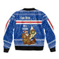 Cape Verde Christmas Bomber Jacket Blue Festive Pattern Sailing Santa and National Emblem Motif - African Pride