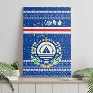 Cape Verde Christmas Canvas Wall Art Blue Festive Pattern Sailing Santa and National Emblem Motif - African Pride