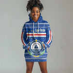 Cape Verde Christmas Hoodie Dress Blue Festive Pattern Sailing Santa and National Emblem Motif - African Pride