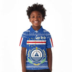 Cape Verde Christmas Kid Polo Shirt Blue Festive Pattern Sailing Santa and National Emblem Motif - African Pride