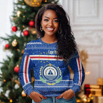 Cape Verde Christmas Ugly Christmas Sweater Blue Festive Pattern Sailing Santa and National Emblem Motif - African Pride