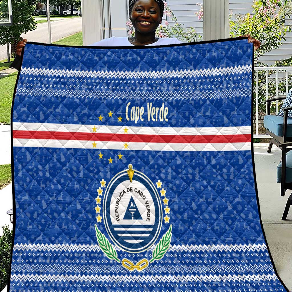 Cape Verde Christmas Quilt Blue Festive Pattern Sailing Santa and National Emblem Motif - African Pride