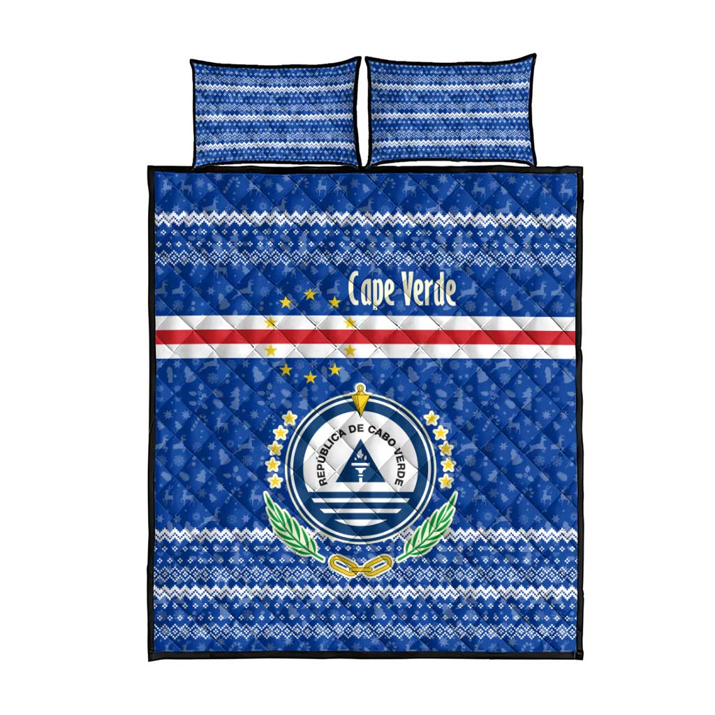 Cape Verde Christmas Quilt Bed Set Blue Festive Pattern Sailing Santa and National Emblem Motif - African Pride