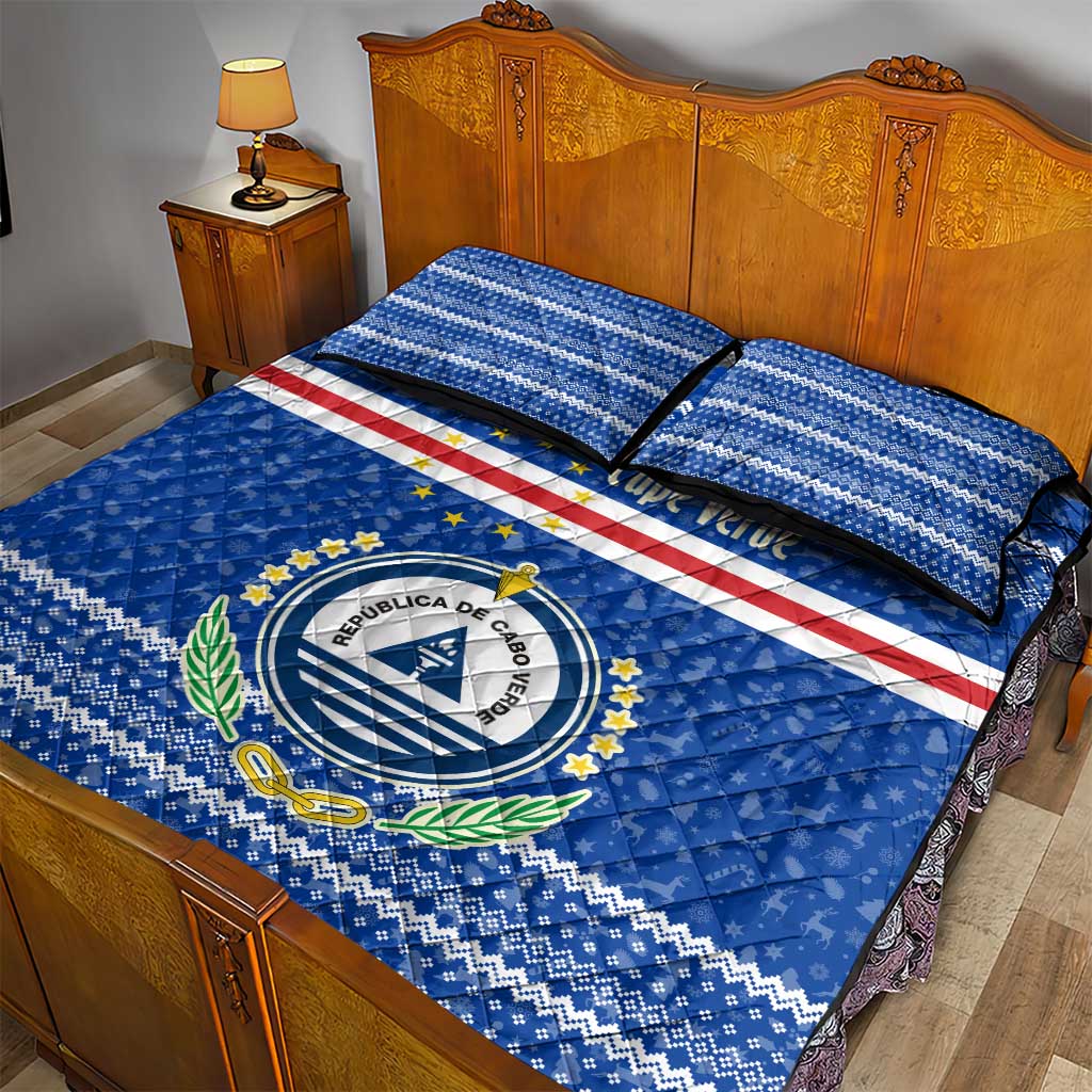 Cape Verde Christmas Quilt Bed Set Blue Festive Pattern Sailing Santa and National Emblem Motif - African Pride