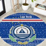 Cape Verde Christmas Round Carpet Blue Festive Pattern Sailing Santa and National Emblem Motif - African Pride