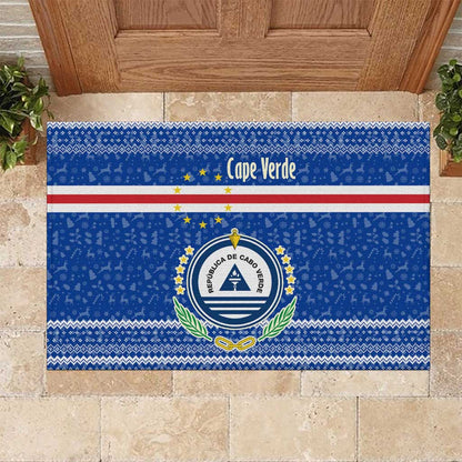 Cape Verde Christmas Rubber Doormat Blue Festive Pattern Sailing Santa and National Emblem Motif - African Pride