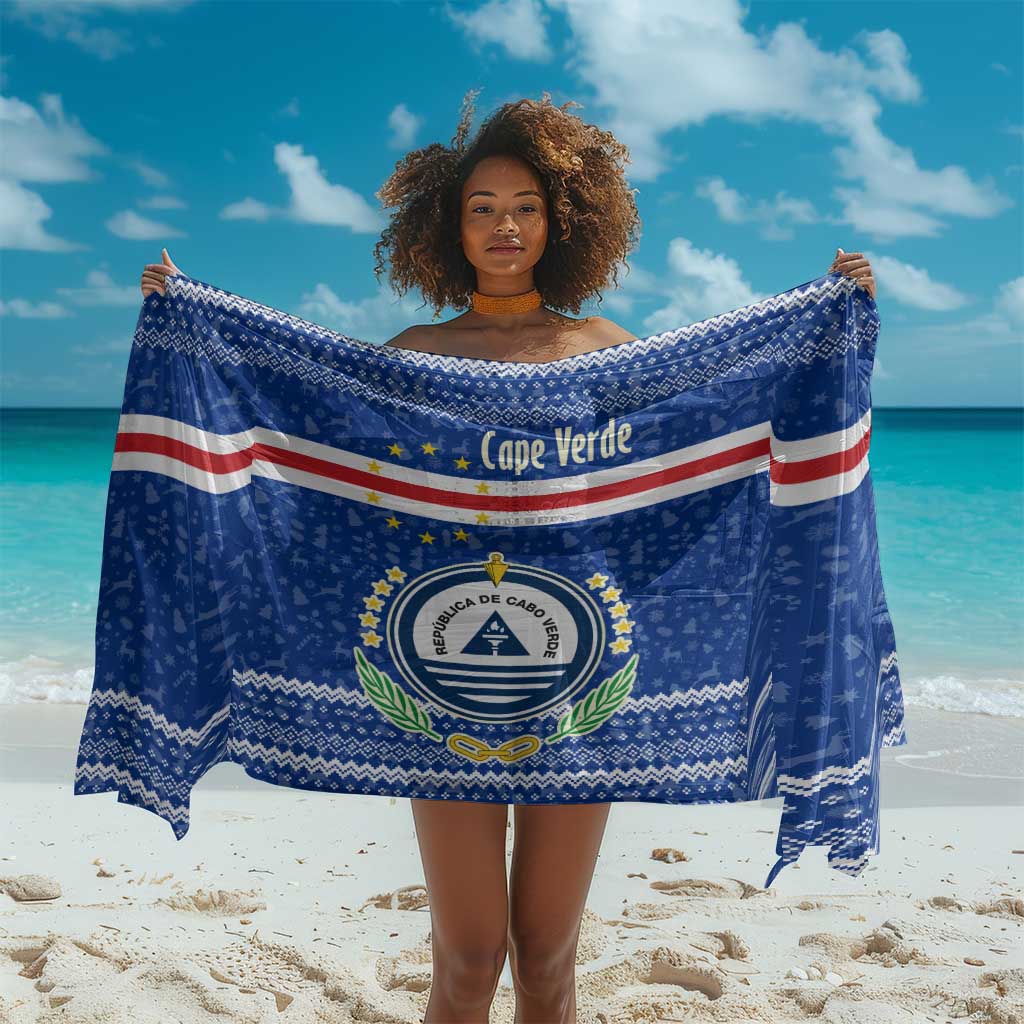 Cape Verde Christmas Sarong Blue Festive Pattern Sailing Santa and National Emblem Motif - African Pride