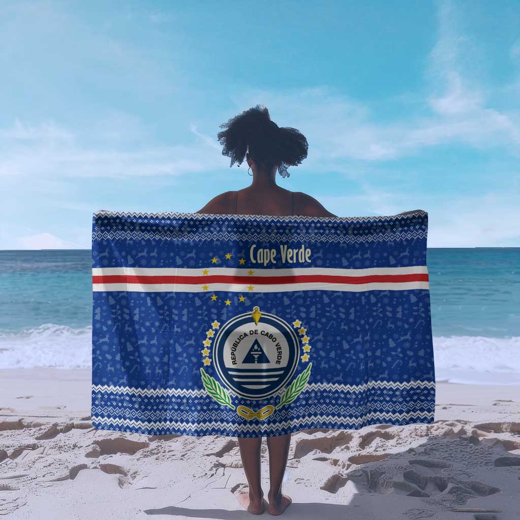 Cape Verde Christmas Sarong Blue Festive Pattern Sailing Santa and National Emblem Motif - African Pride