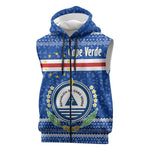Cape Verde Christmas Sleeveless Zip Hoodie Blue Festive Pattern Sailing Santa and National Emblem Motif - African Pride