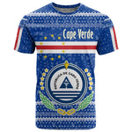 Cape Verde Christmas T shirt Blue Festive Pattern Sailing Santa and National Emblem Motif - African Pride