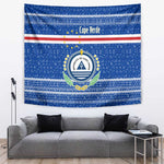 Cape Verde Christmas Tapestry Blue Festive Pattern Sailing Santa and National Emblem Motif - African Pride