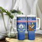 Cape Verde Christmas Tumbler With Handle Blue Festive Pattern Sailing Santa and National Emblem Motif - African Pride