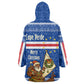 Cape Verde Christmas Wearable Blanket Hoodie Blue Festive Pattern Sailing Santa and National Emblem Motif - African Pride