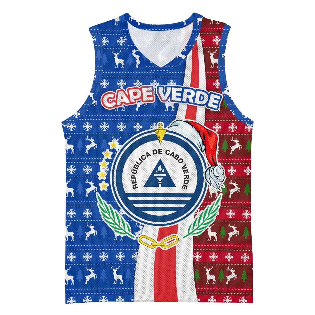 Cape Verde Christmas Basketball Jersey Festive Pattern Christmas Tree and National Emblem Motif TS04