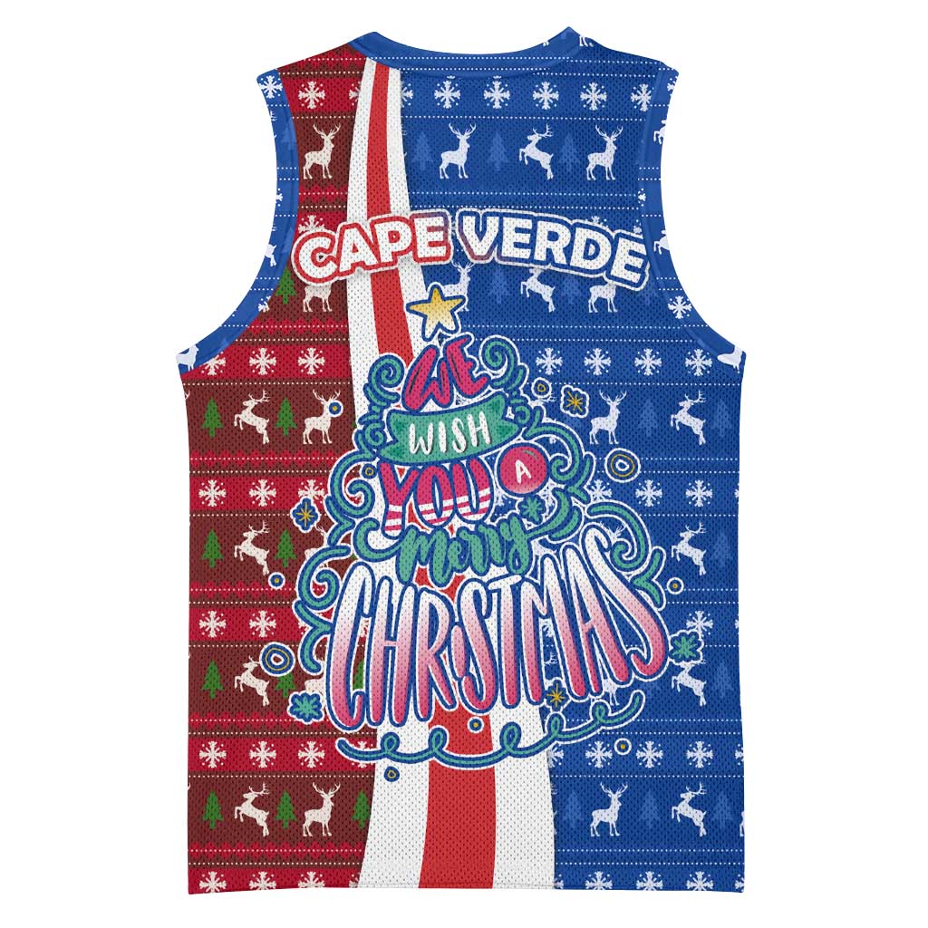 Cape Verde Christmas Basketball Jersey Festive Pattern Christmas Tree and National Emblem Motif TS04