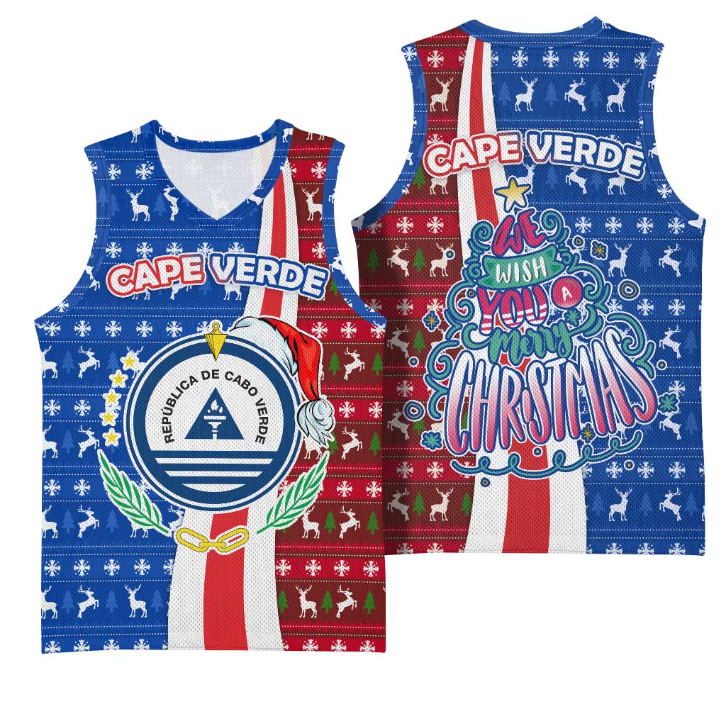 Cape Verde Christmas Basketball Jersey Festive Pattern Christmas Tree and National Emblem Motif TS04
