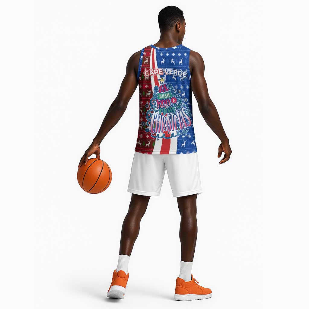 Cape Verde Christmas Basketball Jersey Festive Pattern Christmas Tree and National Emblem Motif TS04