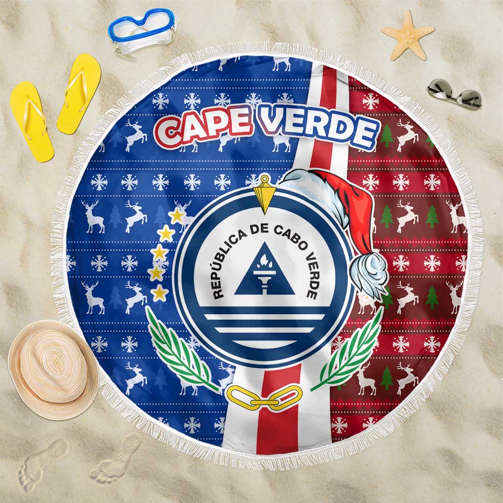 Cape Verde Christmas Beach Blanket Festive Pattern Christmas Tree and National Emblem Motif - African Pride
