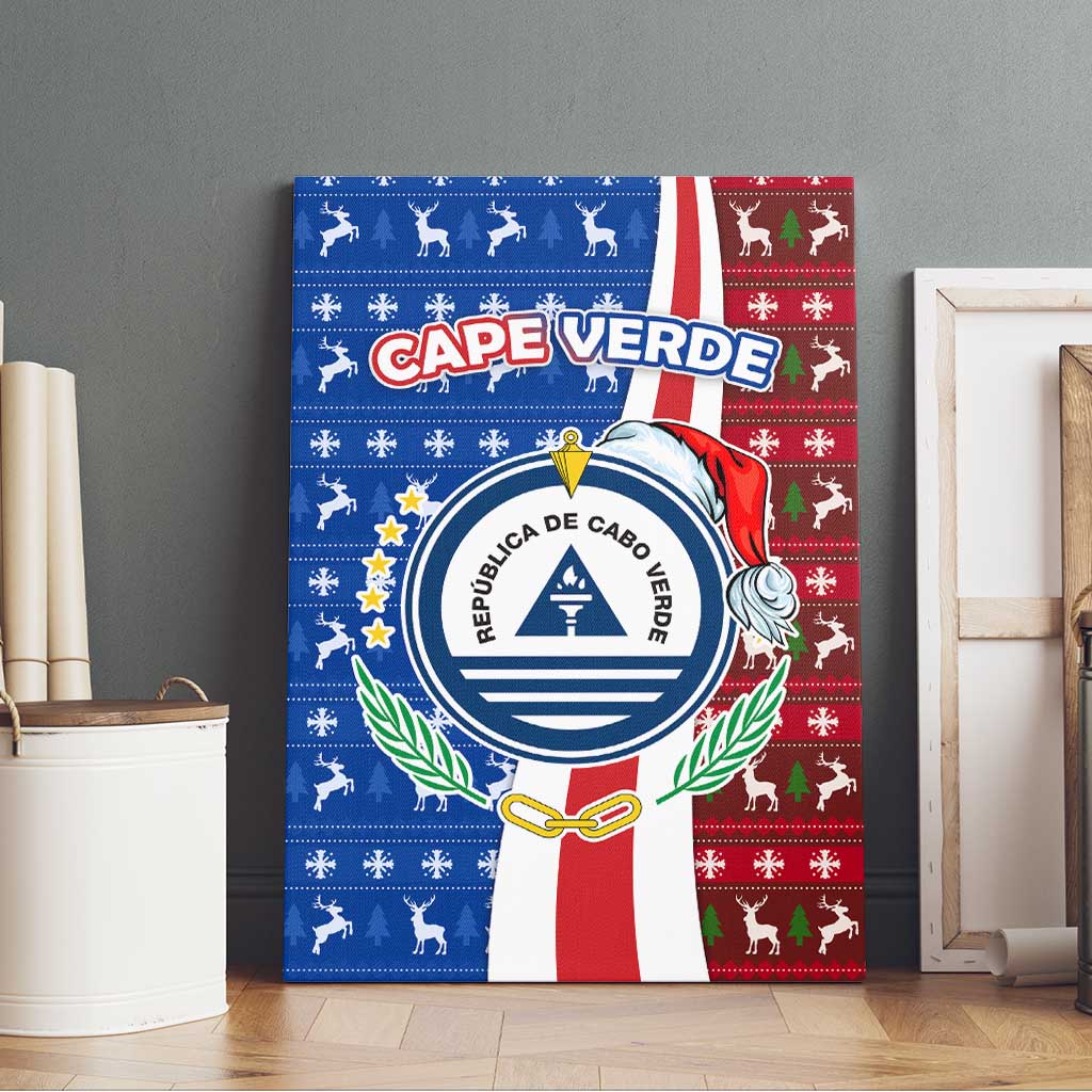 Cape Verde Christmas Canvas Wall Art Festive Pattern Christmas Tree and National Emblem Motif - African Pride