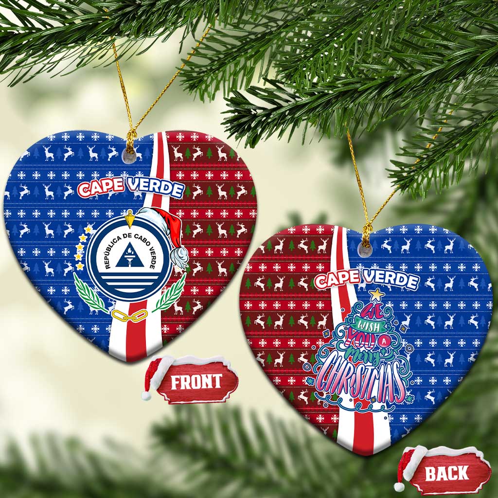 Cape Verde Christmas Ceramic Ornament Festive Pattern Christmas Tree and National Emblem Motif - African Pride